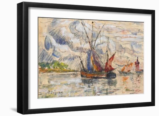 Fishing Boats in La Rochelle, C.1919-21 (Graphite, W/C and Opaque White)-Paul Signac-Framed Giclee Print