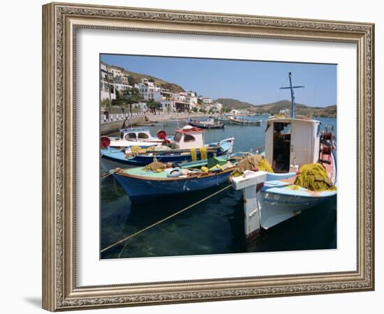 Fishing Boats in the Harbor at Skala on Patmos, Dodecanese Islands, Greek Islands, Greece, Europe-Ken Gillham-Framed Photographic Print