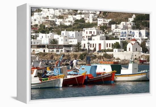 Fishing Boats in the Harbor of Chora, Mykonos, Greece-David Noyes-Framed Premier Image Canvas