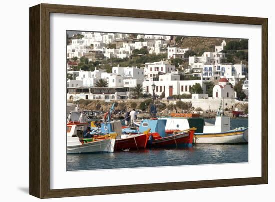 Fishing Boats in the Harbor of Chora, Mykonos, Greece-David Noyes-Framed Photographic Print