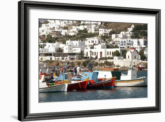 Fishing Boats in the Harbor of Chora, Mykonos, Greece-David Noyes-Framed Photographic Print