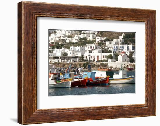 Fishing Boats in the Harbor of Chora, Mykonos, Greece-David Noyes-Framed Photographic Print