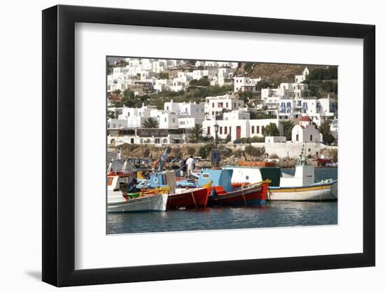 Fishing Boats in the Harbor of Chora, Mykonos, Greece-David Noyes-Framed Photographic Print