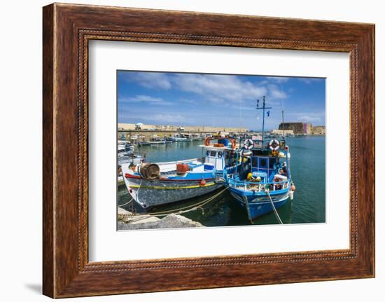 Fishing Boats in the Old Harbour of Heraklion, Crete, Greek Islands, Greece-Michael Runkel-Framed Photographic Print