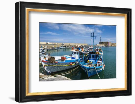 Fishing Boats in the Old Harbour of Heraklion, Crete, Greek Islands, Greece-Michael Runkel-Framed Photographic Print
