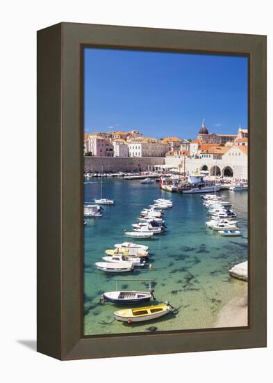 Fishing boats in the Old Port, Dubrovnik Old Town, UNESCO World Heritage Site, Dubrovnik, Dalmatian-Neale Clark-Framed Premier Image Canvas