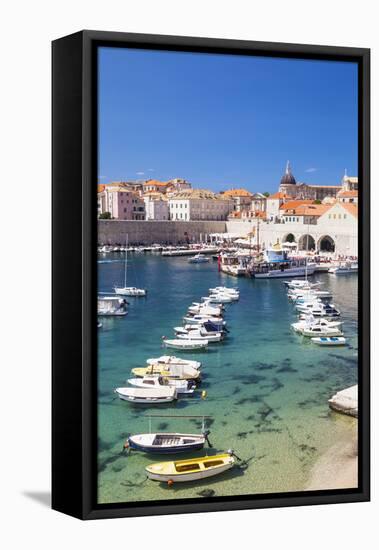 Fishing boats in the Old Port, Dubrovnik Old Town, UNESCO World Heritage Site, Dubrovnik, Dalmatian-Neale Clark-Framed Premier Image Canvas