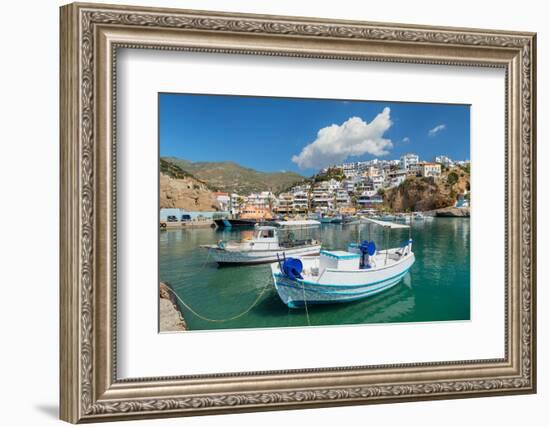 Fishing boats in the port of Agia Galini, South Coast, Crete, Greek Islands, Greece, Europe-Markus Lange-Framed Photographic Print