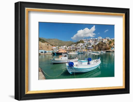 Fishing boats in the port of Agia Galini, South Coast, Crete, Greek Islands, Greece, Europe-Markus Lange-Framed Photographic Print