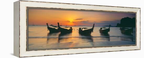 Fishing Boats in the Sea, Railay Beach, Krabi, Krabi Province, Thailand-null-Framed Premier Image Canvas