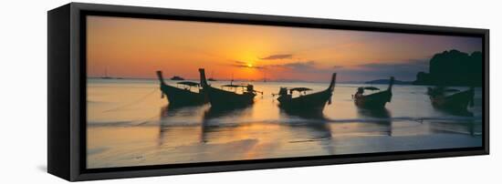 Fishing Boats in the Sea, Railay Beach, Krabi, Krabi Province, Thailand-null-Framed Premier Image Canvas