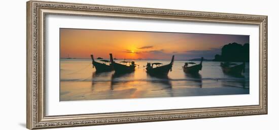 Fishing Boats in the Sea, Railay Beach, Krabi, Krabi Province, Thailand-null-Framed Photographic Print