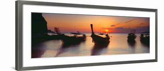 Fishing Boats in the Sea, Railay Beach, Krabi, Krabi Province, Thailand-null-Framed Photographic Print