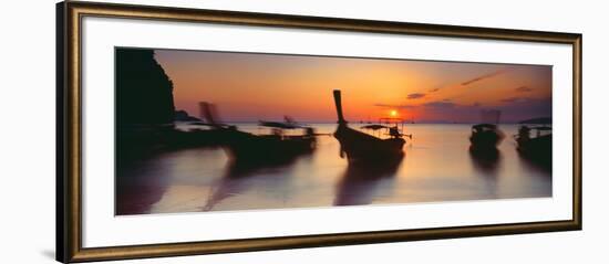 Fishing Boats in the Sea, Railay Beach, Krabi, Krabi Province, Thailand-null-Framed Photographic Print