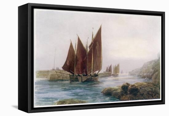 Fishing Boats Leaving the Harbour at Looe Cornwall-Maurice Randall-Framed Stretched Canvas