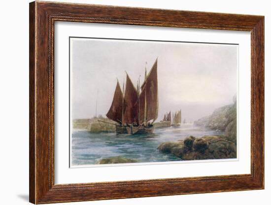 Fishing Boats Leaving the Harbour at Looe Cornwall-Maurice Randall-Framed Art Print