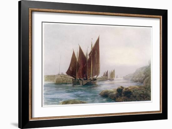 Fishing Boats Leaving the Harbour at Looe Cornwall-Maurice Randall-Framed Art Print