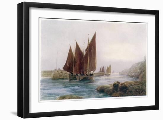 Fishing Boats Leaving the Harbour at Looe Cornwall-Maurice Randall-Framed Art Print