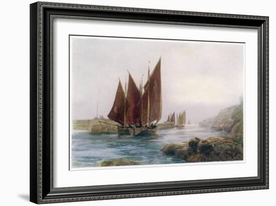 Fishing Boats Leaving the Harbour at Looe Cornwall-Maurice Randall-Framed Art Print