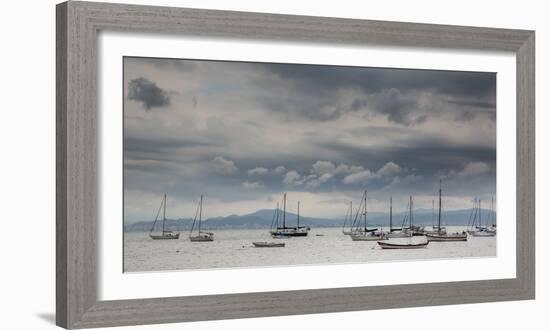 Fishing Boats Line Up Near the Coast of Florianopolis Island in Santa Catarina, Brazil-Alex Saberi-Framed Photographic Print