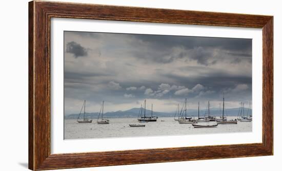 Fishing Boats Line Up Near the Coast of Florianopolis Island in Santa Catarina, Brazil-Alex Saberi-Framed Photographic Print