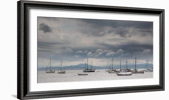 Fishing Boats Line Up Near the Coast of Florianopolis Island in Santa Catarina, Brazil-Alex Saberi-Framed Photographic Print