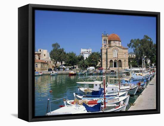 Fishing Boats Moored in Harbour and Domed Church, Aegina Town, Aegina, Saronic Islands, Greece-Lightfoot Jeremy-Framed Premier Image Canvas