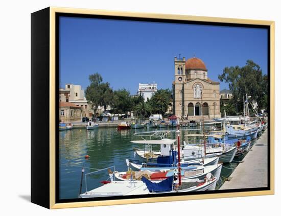 Fishing Boats Moored in Harbour and Domed Church, Aegina Town, Aegina, Saronic Islands, Greece-Lightfoot Jeremy-Framed Premier Image Canvas