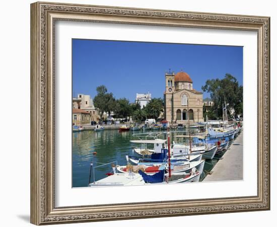 Fishing Boats Moored in Harbour and Domed Church, Aegina Town, Aegina, Saronic Islands, Greece-Lightfoot Jeremy-Framed Photographic Print