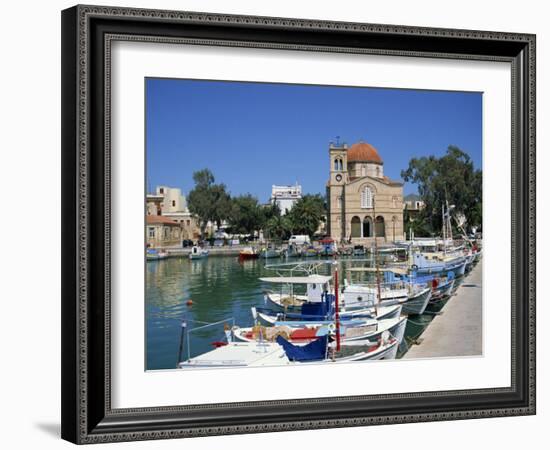 Fishing Boats Moored in Harbour and Domed Church, Aegina Town, Aegina, Saronic Islands, Greece-Lightfoot Jeremy-Framed Photographic Print