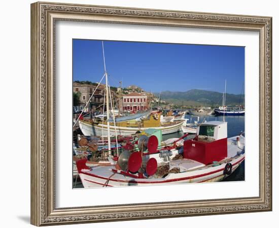 Fishing Boats Moored in Harbour at Molyvos, Lesbos, North Aegean Islands, Greek Islands, Greece-Lightfoot Jeremy-Framed Photographic Print