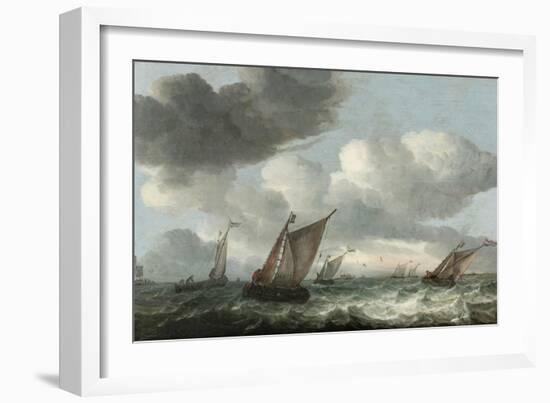 Fishing Boats off the Coast in a Choppy Sea (Oil on Panel)-Abraham Hendricksz Van Beyeren-Framed Giclee Print