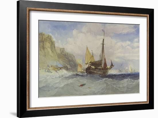 Fishing Boats Off the Isle of Wight-Charles Bentley-Framed Giclee Print