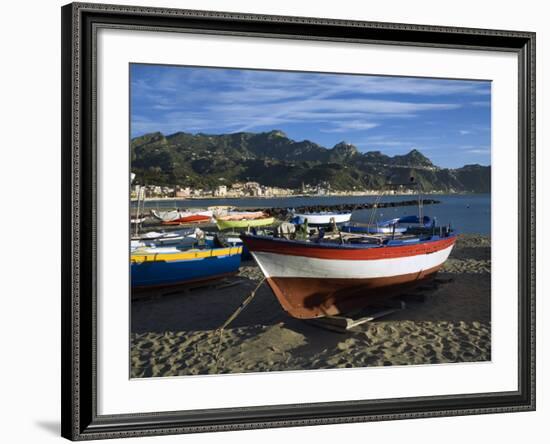 Fishing Boats on Beach, Giardini Naxos, Sicily, Italy, Mediterranean, Europe-Stuart Black-Framed Photographic Print