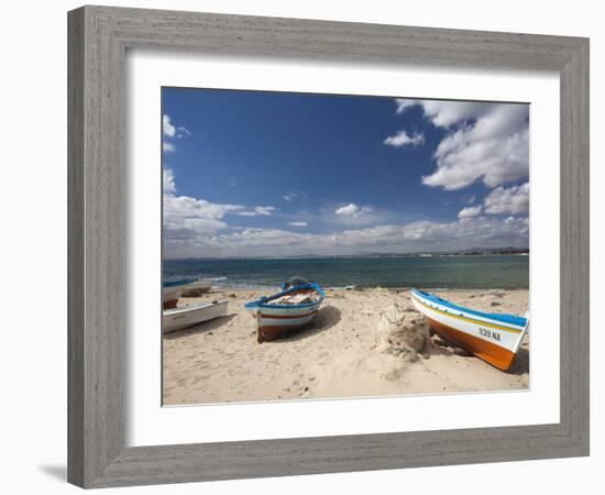 Fishing Boats on Beach, Hammamet, Cap Bon, Tunisia-Walter Bibikow-Framed Photographic Print