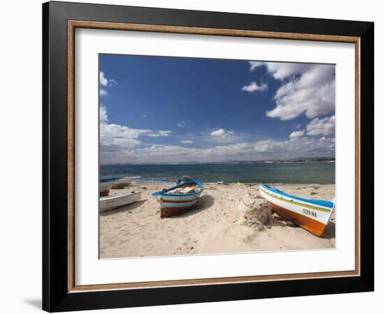 Fishing Boats on Beach, Hammamet, Cap Bon, Tunisia-Walter Bibikow-Framed Photographic Print