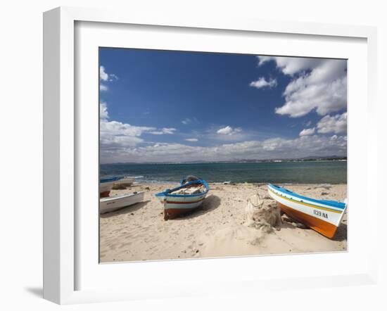 Fishing Boats on Beach, Hammamet, Cap Bon, Tunisia-Walter Bibikow-Framed Photographic Print