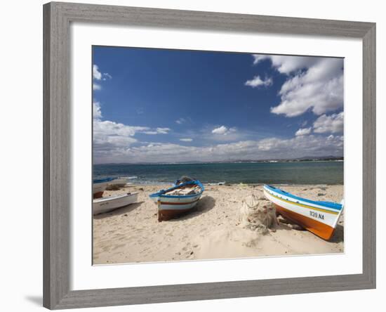 Fishing Boats on Beach, Hammamet, Cap Bon, Tunisia-Walter Bibikow-Framed Photographic Print