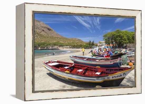 Fishing Boats on Beach, Tarrafal, Santiago Island, Cape Verde-Peter Adams-Framed Premier Image Canvas