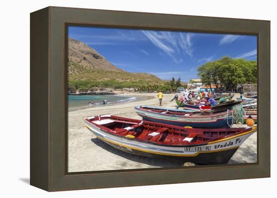 Fishing Boats on Beach, Tarrafal, Santiago Island, Cape Verde-Peter Adams-Framed Premier Image Canvas