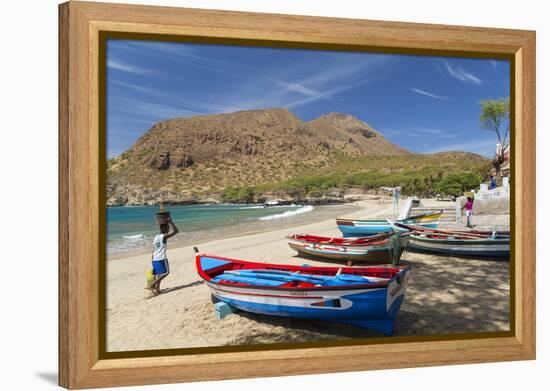 Fishing Boats on Beach, Tarrafal, Santiago Island, Cape Verde-Peter Adams-Framed Premier Image Canvas