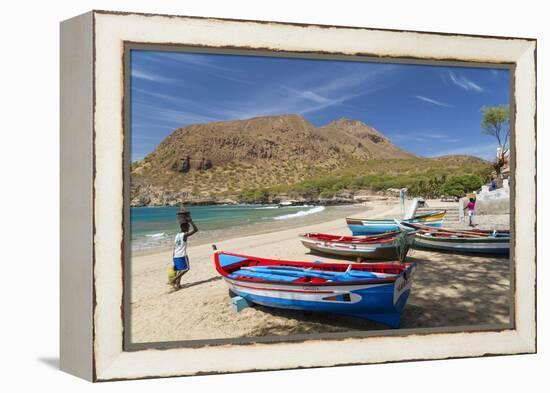 Fishing Boats on Beach, Tarrafal, Santiago Island, Cape Verde-Peter Adams-Framed Premier Image Canvas