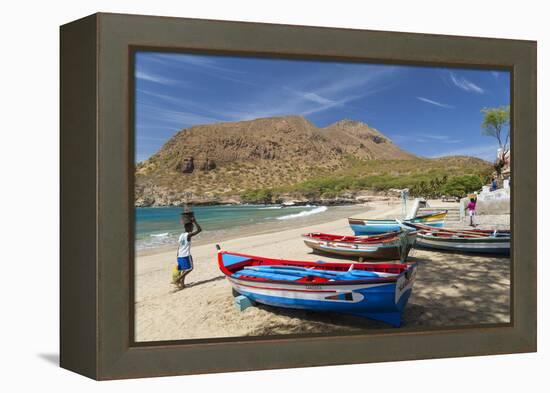 Fishing Boats on Beach, Tarrafal, Santiago Island, Cape Verde-Peter Adams-Framed Premier Image Canvas