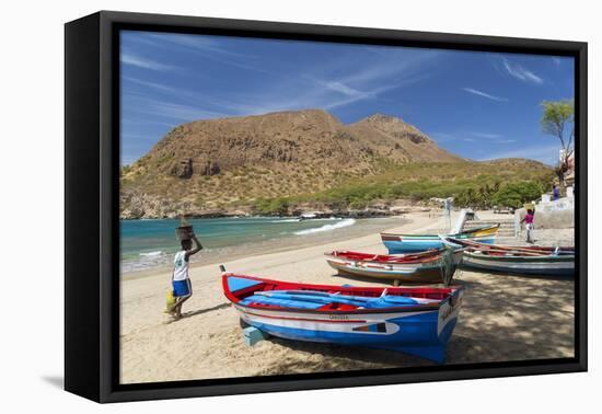 Fishing Boats on Beach, Tarrafal, Santiago Island, Cape Verde-Peter Adams-Framed Premier Image Canvas
