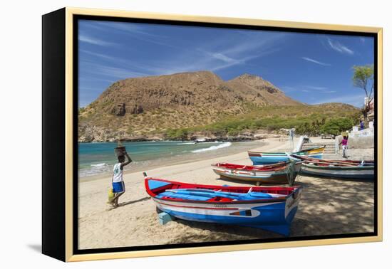 Fishing Boats on Beach, Tarrafal, Santiago Island, Cape Verde-Peter Adams-Framed Premier Image Canvas