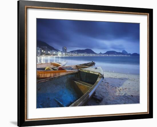 Fishing Boats on Copacabana Beach at Dusk, Rio De Janeiro, Brazil-Ian Trower-Framed Photographic Print