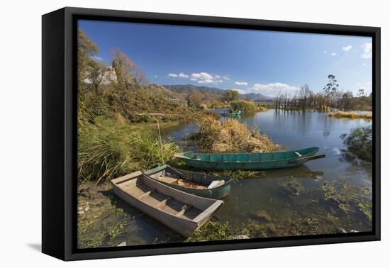 Fishing boats on Erhai Lake, Shuanglang, Yunnan, China, Asia-Ian Trower-Framed Premier Image Canvas