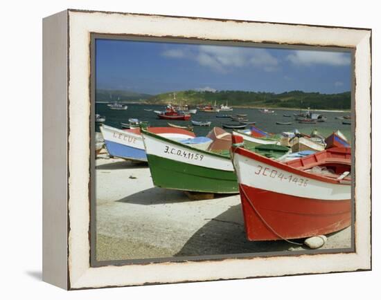 Fishing Boats on the Beach and in the Harbour of the Village of Muxia in Galicia, Spain, Europe-Michael Busselle-Framed Premier Image Canvas