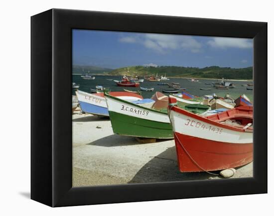 Fishing Boats on the Beach and in the Harbour of the Village of Muxia in Galicia, Spain, Europe-Michael Busselle-Framed Premier Image Canvas