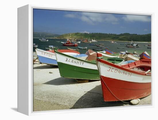 Fishing Boats on the Beach and in the Harbour of the Village of Muxia in Galicia, Spain, Europe-Michael Busselle-Framed Premier Image Canvas